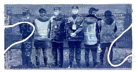 熊姗-《屏障之二》-30cmX70cm-丝网版画手绘创作稿(素描纸、烯粉、彩铅、油画棒、水彩).jpg