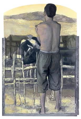 赵曌-《人与自然系列之二》-90cmX60cm-丝网版画手绘创作稿(素描纸、丙烯、彩铅、色粉、油画棒、水彩笔).jpg